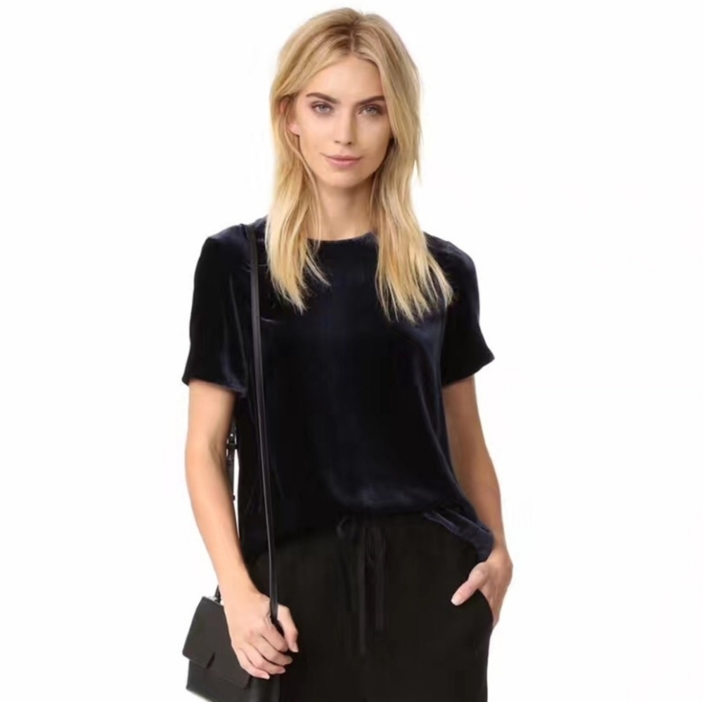 Vince Velvet Silk Blend Boxy Short Sleeve Top